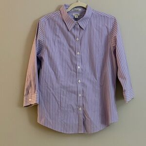 L.L. Bean Women's Purple Striped Wrinkle Resist 3/4 Sleeve Button Down Size M